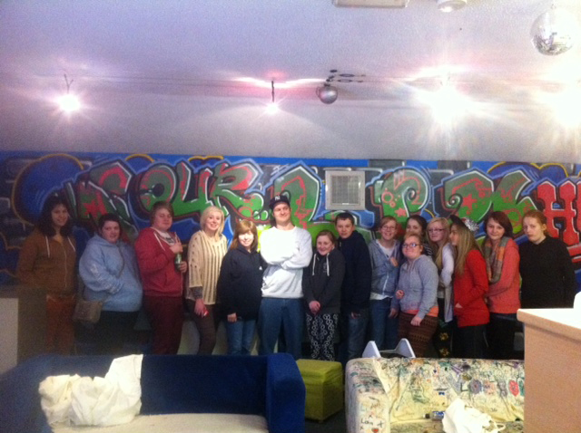 Lockerbie Youth Centre - group photo and graffiti wall