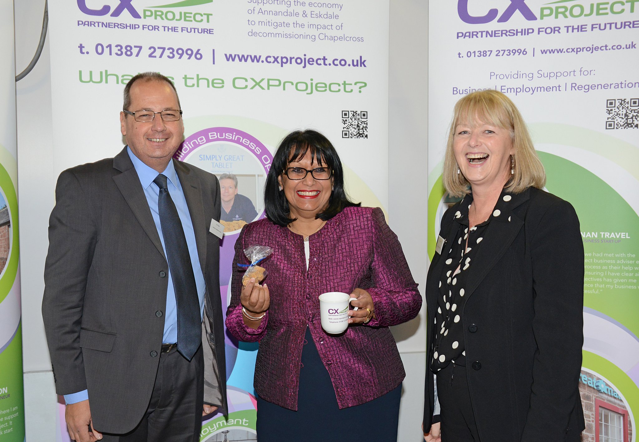 Don Taylor, Baroness Verma and Bev Bamford on CX stand in Manchester